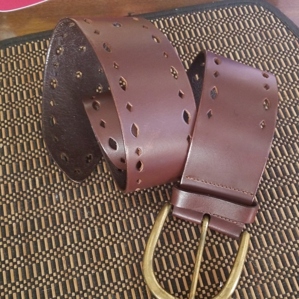 Brown leather 2.5 in belt made by Linea Pelle